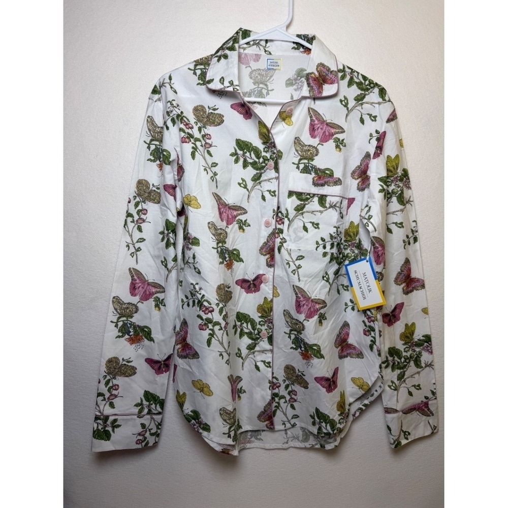 NWT Matouk Luca Pajama Top XS 100% Egyptian Cotton Percale Butterfly Luxury